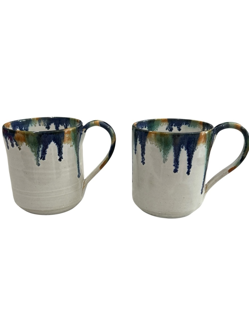 Holly Hill Pottery Seagrove NC Set of 2 Drip Glaze Mugs - Signed MFK 1997